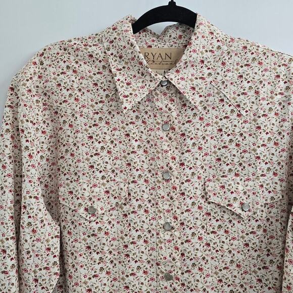 Ryan Michael Women’s Silk Cream Red Floral Snap Long Sleeve Western Shirt Sz L - Picture 2 of 10
